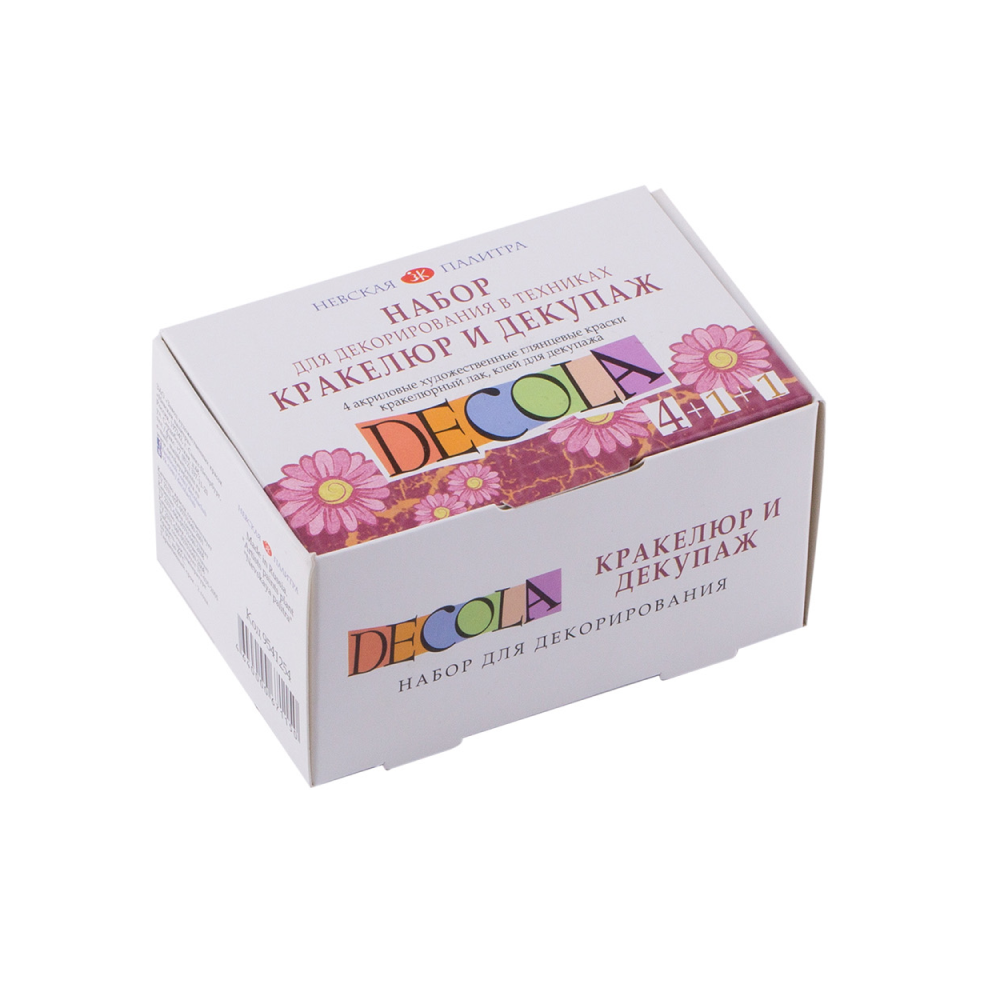 Краска акриловая "Декола", набор 4 цвета, 20 мл, банки, кракелюрный лак и клей для декупажа