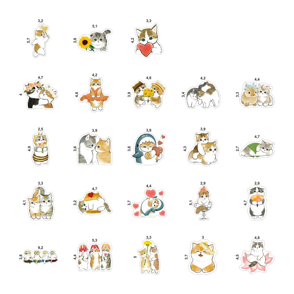 Набор наклеек виниловых "Кавайные коты с цветами", А6, 4 листа, 23 шт.