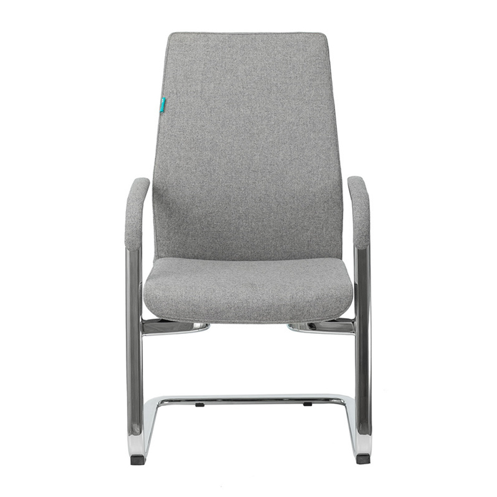 Кресло на полозьях Бюрократ "_JONS-LOW-V", натуральная кожа, серый, металл хром