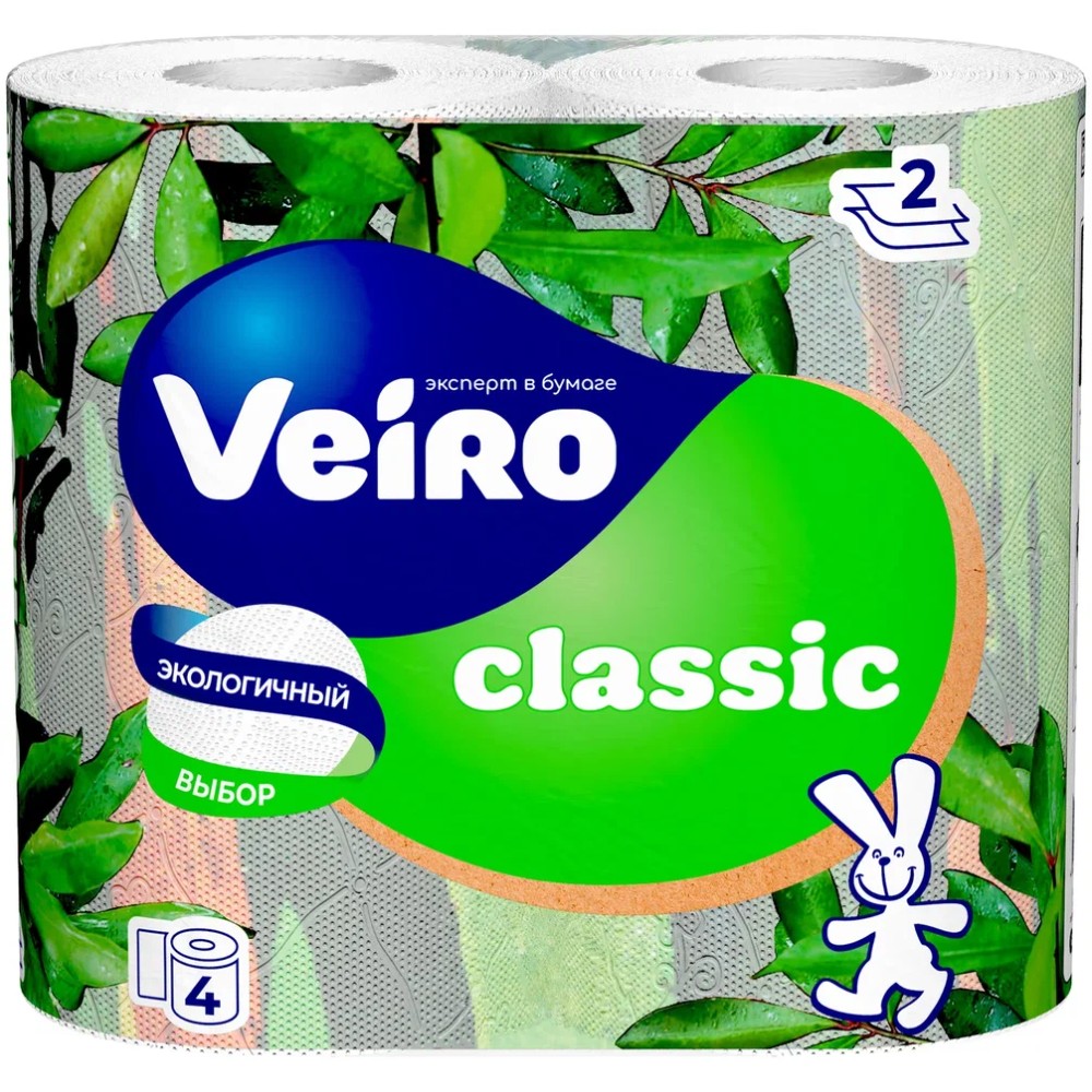 Бумага туалетная "Veiro Classic", 2 слоя, 4 рулона