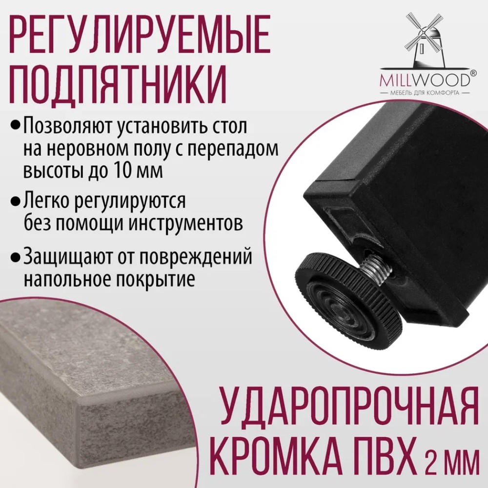 Стол Millwood Сеул, 1300х800 мм, бетон, черный - 8