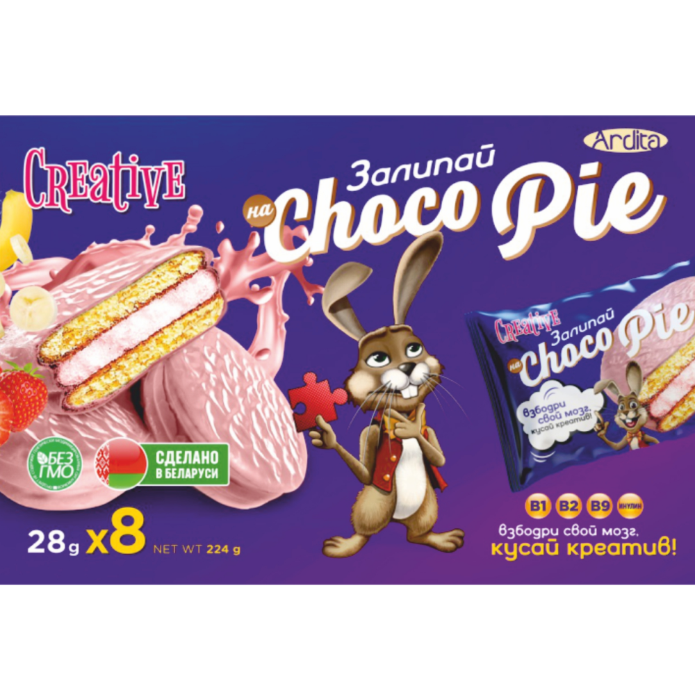 Печенье "Залипай на Choco Pie Креатив", со вкусом клубники и банана, 224 г