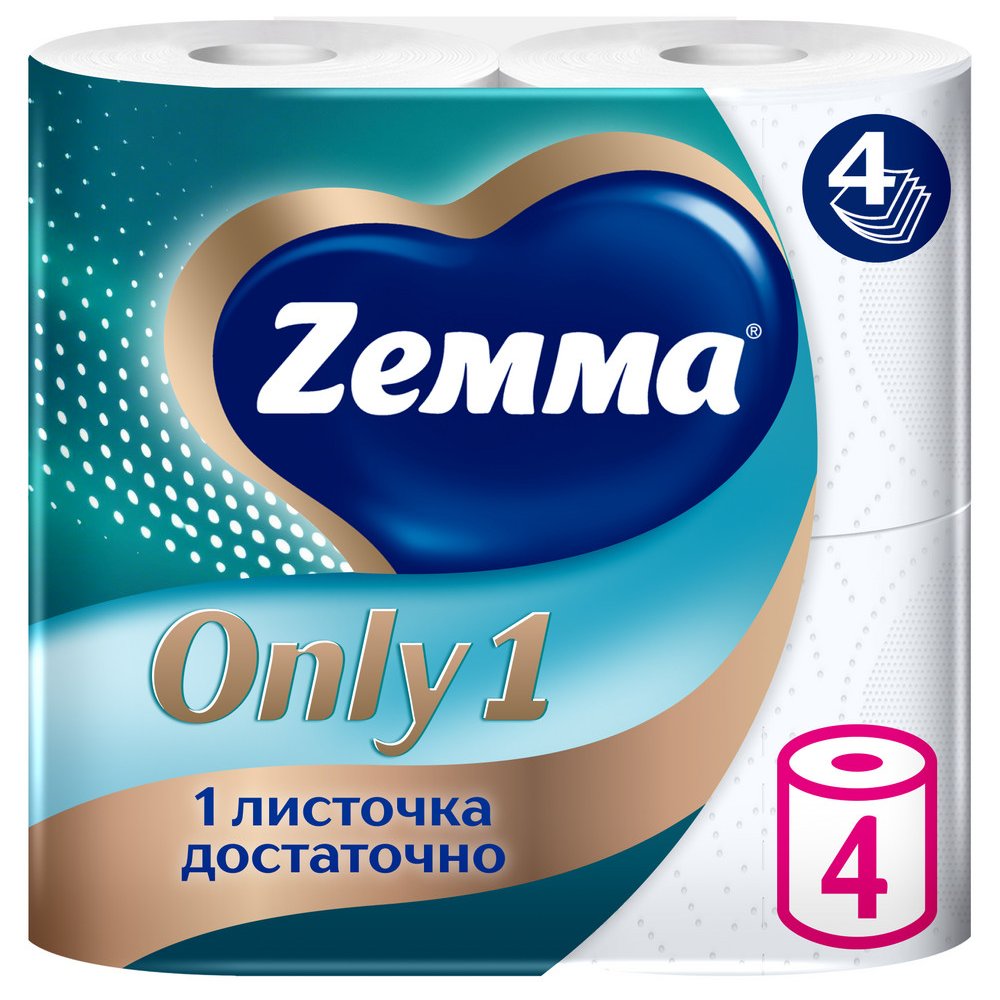 Бумага туалетная Zemma Only1, 4 рулона, 4 слоя, белый