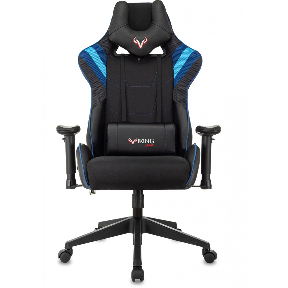 Кресло игровое Zombie VIKING 4 AERO, экокожа, ткань, пластик, черный, синий