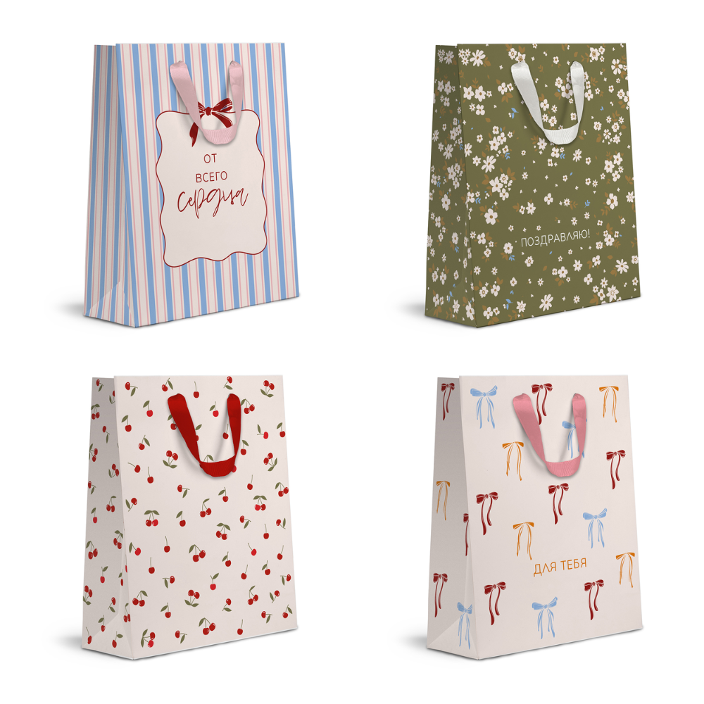 Пакет бумажный подарочный "Cherry Lady", 31х41х10 см, ассорти