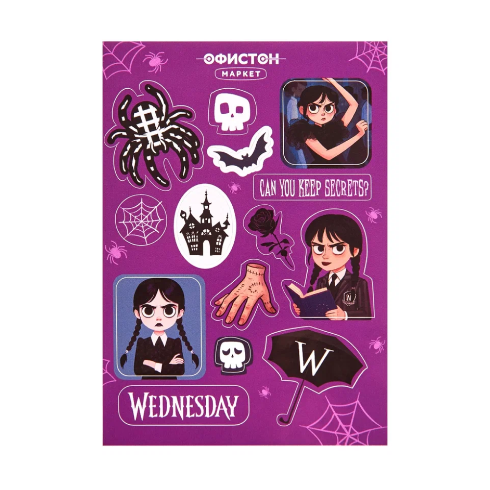 Набор сувенирный «Футболка оверсайз «Wednesday», унисекс, черный, M-L + Стикерпак «Wednesday», А6» - 7 Набор сувенирный «Футболка оверсайз «Wednesday», унисекс, черный, M-L + Стикерпак «Wednesday», А6» - 7