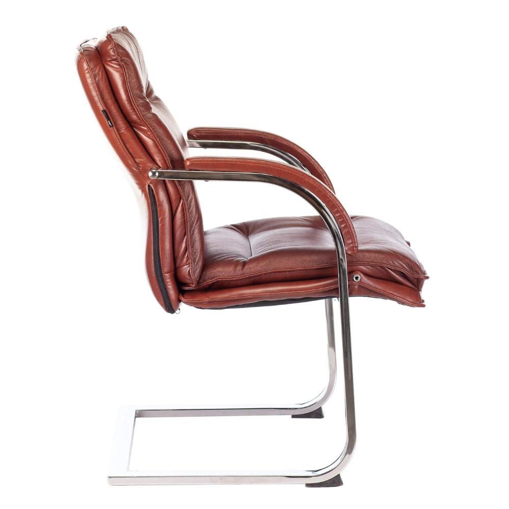 Кресло на полозьях "Бюрократ T-9927SL-LOW-V", натуральная кожа, светло-коричневый, металл хром