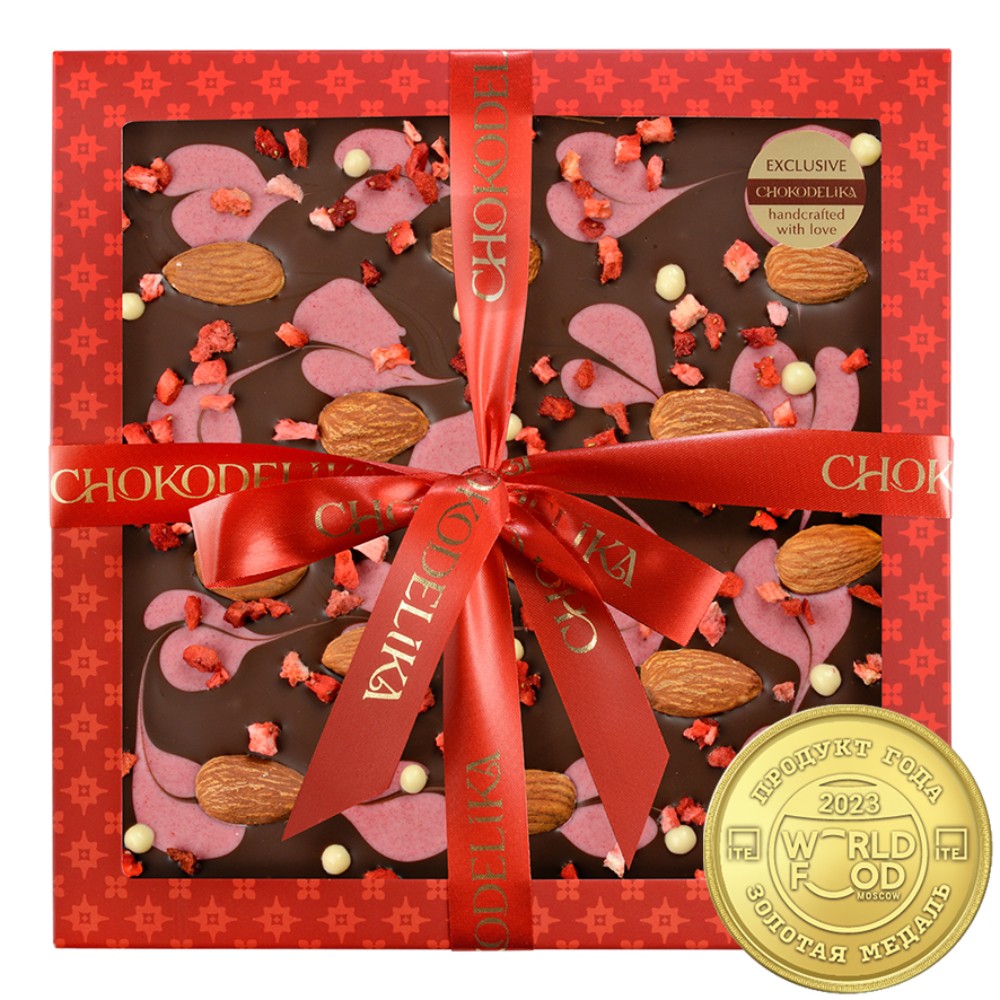 Шоколад темный "Узорный с клубникой и миндалем", 200 гр