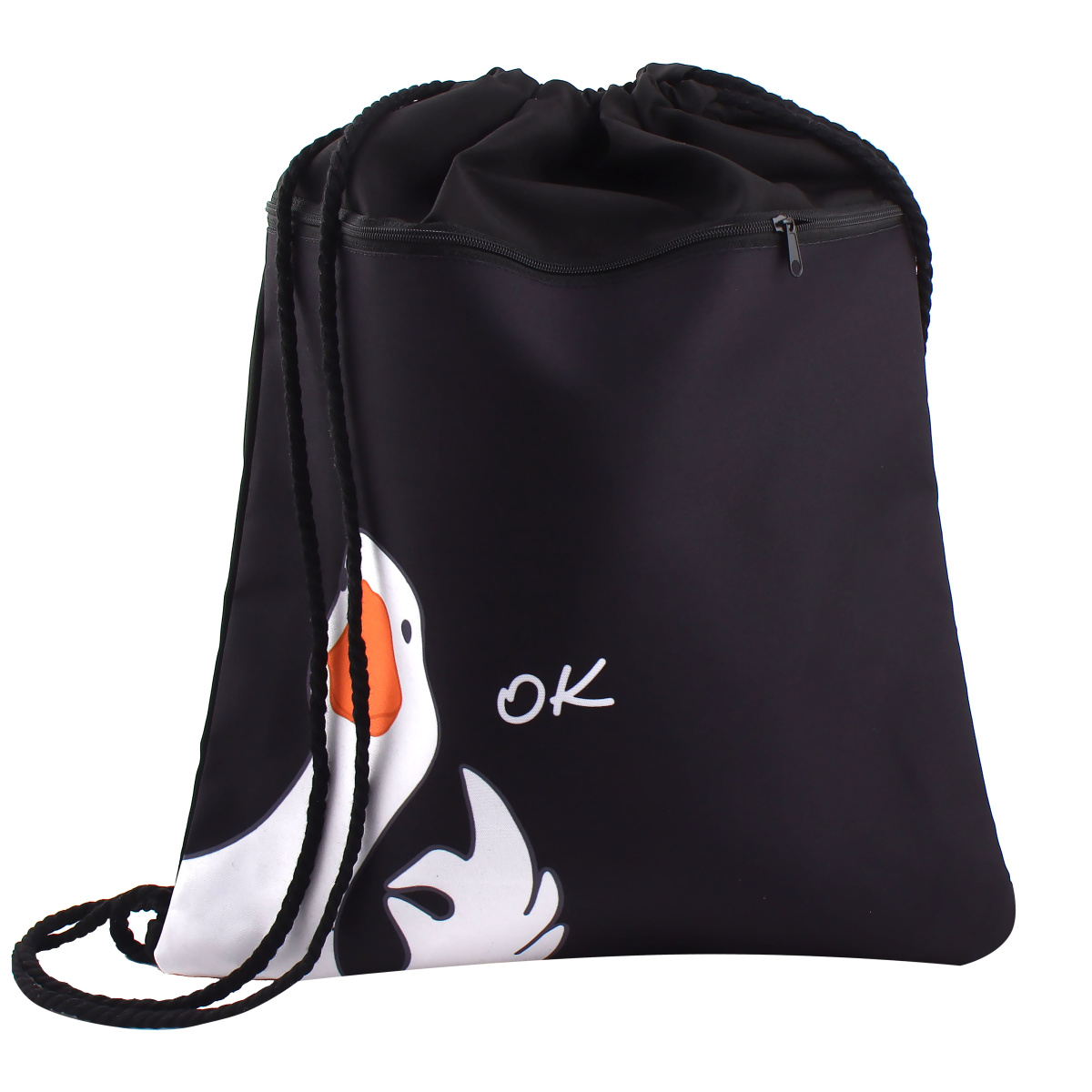 Мешок для обуви "Гусь обнимусь" с карманом,  37x45 см, черный