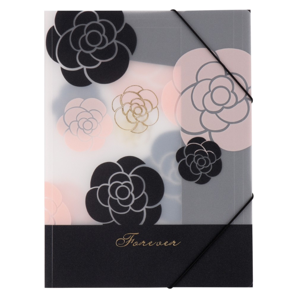 Папка на резинках "Rose", 20 мм, пластик, черный, розовый