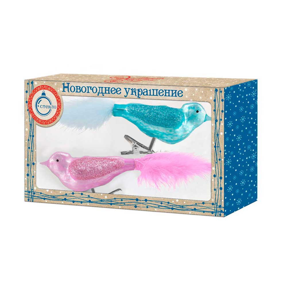 Набор украшений елочных "Птицы", 2 шт, розовый, голубой - 2