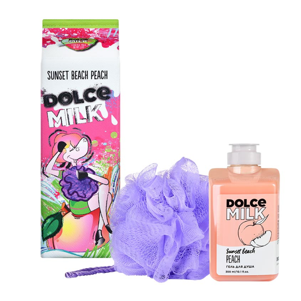 Набор подарочный DOLCE MILK: гель для душа "Персик на пляже" 300 мл, губка для душа