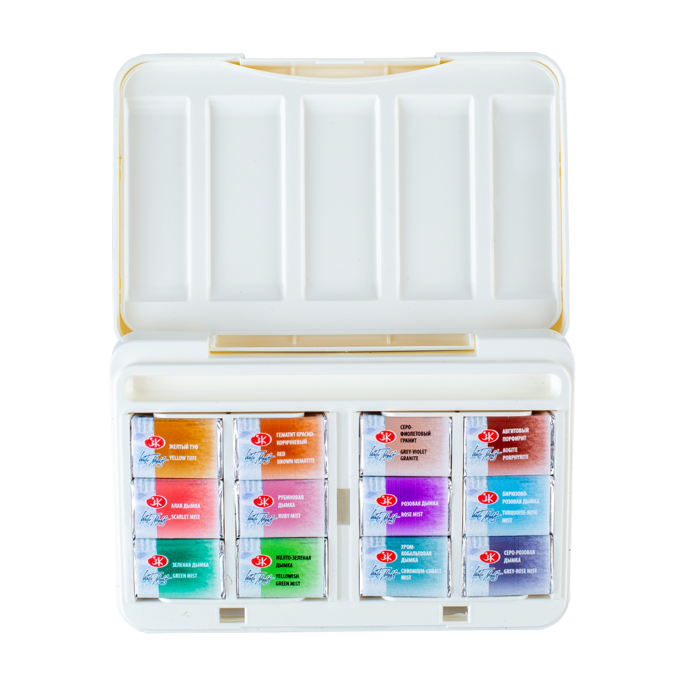 Краски акварельные "Белые ночи грануляция и натуральные земли", 12 цветов, кюветы - 8
