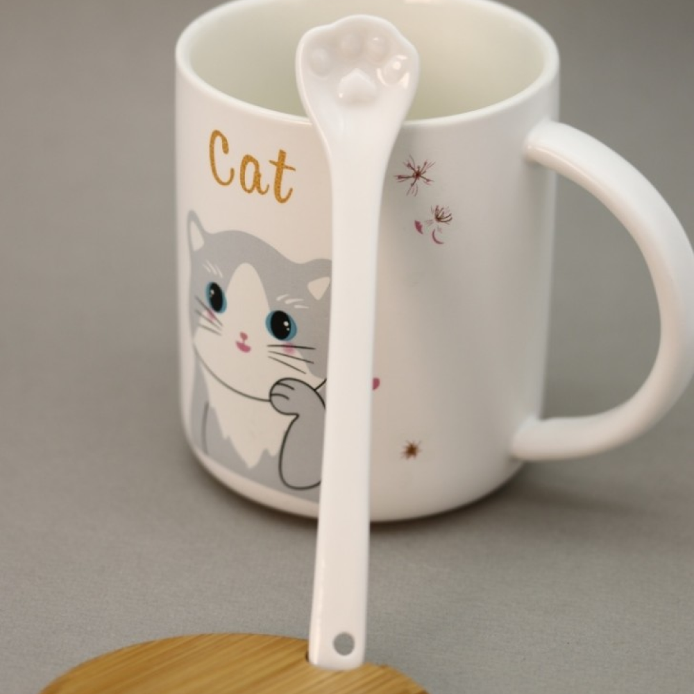 Кружка "lovely kitten open eyes" с крышкой, керамика, 450 мл, белый - 3