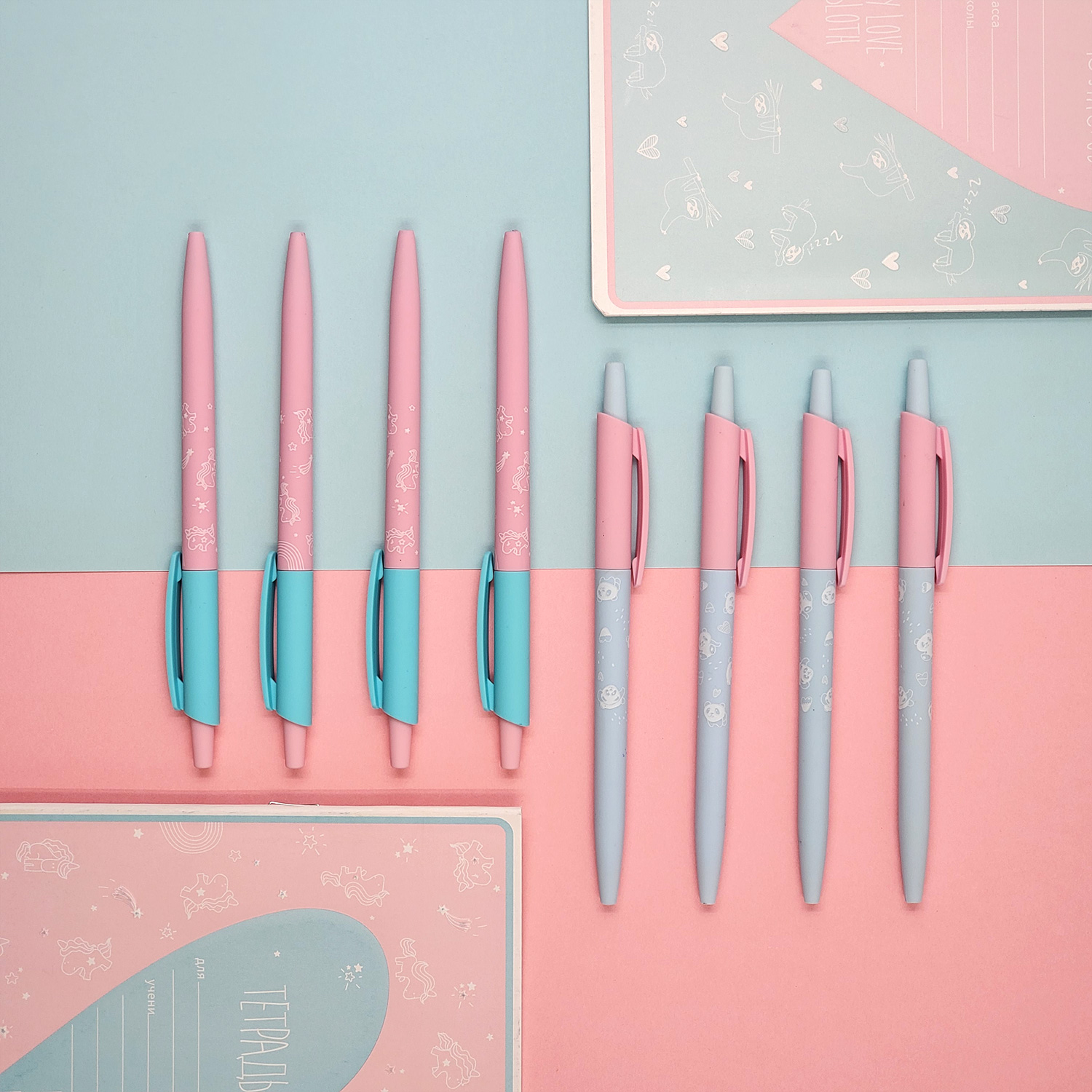 Ручка шариковая автоматическая "HappyClick. Зефирные животные. Панды", 0.5 мм, розовый, голубой, стерж. синий - 3