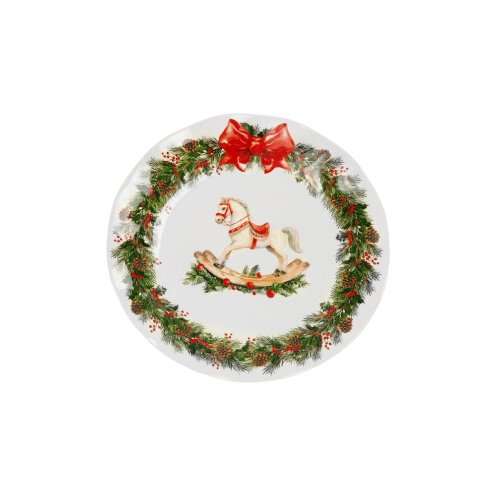 Тарелка керамическая "Лошадка", 21.5 см, белый, зеленый