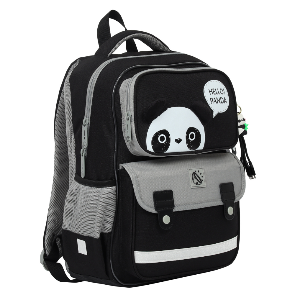 Рюкзак школьный "Happy School 1 Panda", черный, серый - 13