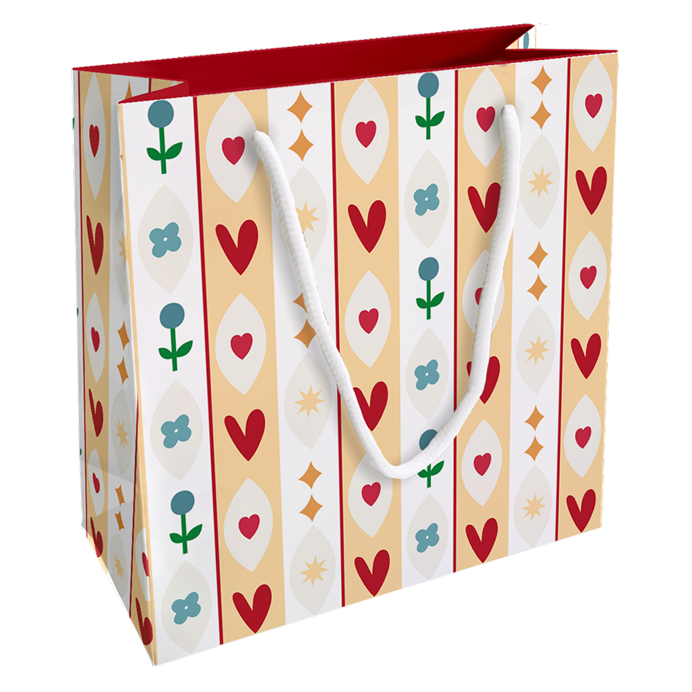 Пакет бумажный подарочный "Folk. Сердечки", 20х20х8 см, белый