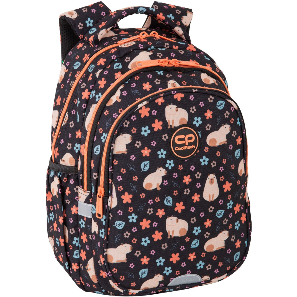 Рюкзак для учащихся начальных классов "Capybara", полиэстер, черный, оранжевый