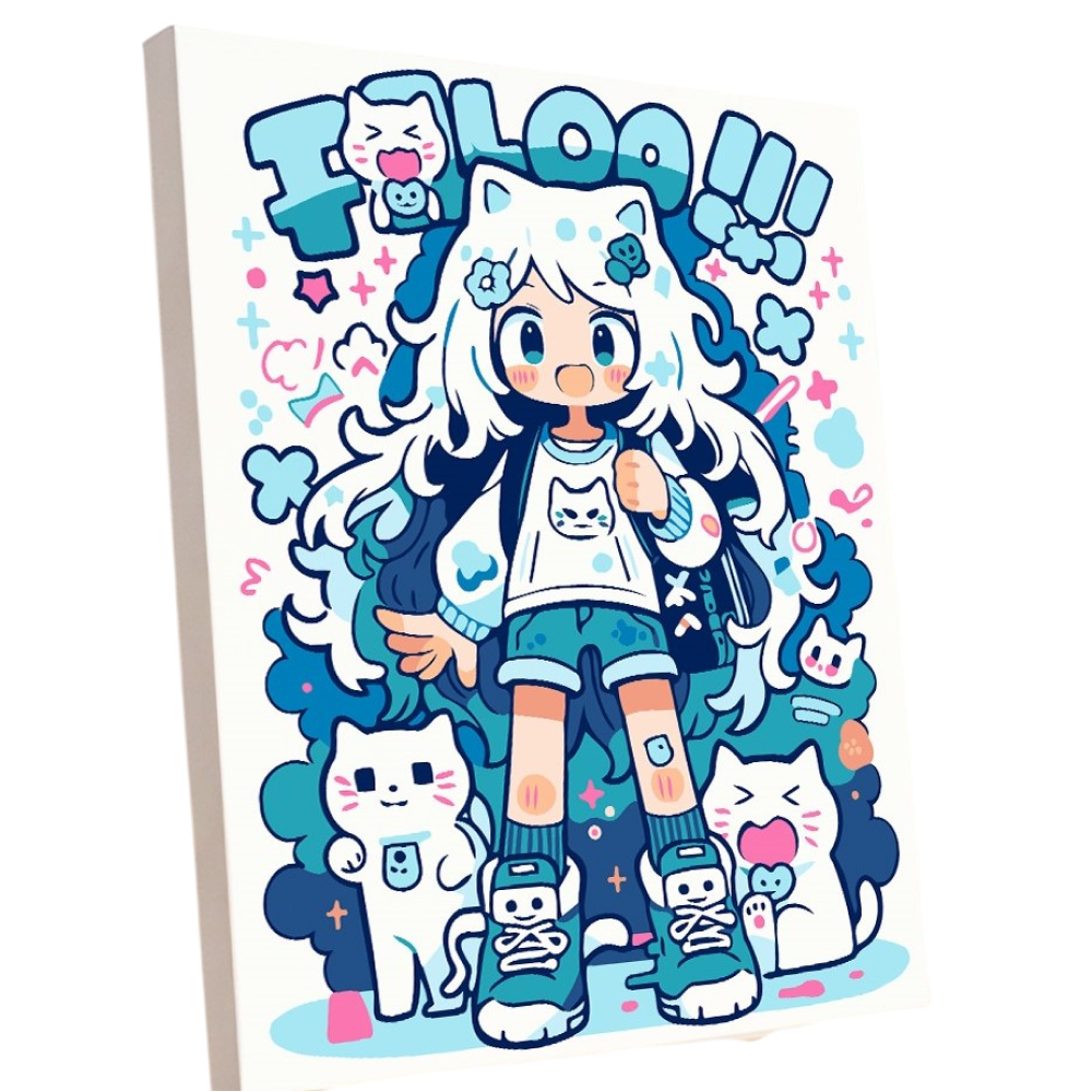 Картина по номерам "Аниме девочка с котиками"