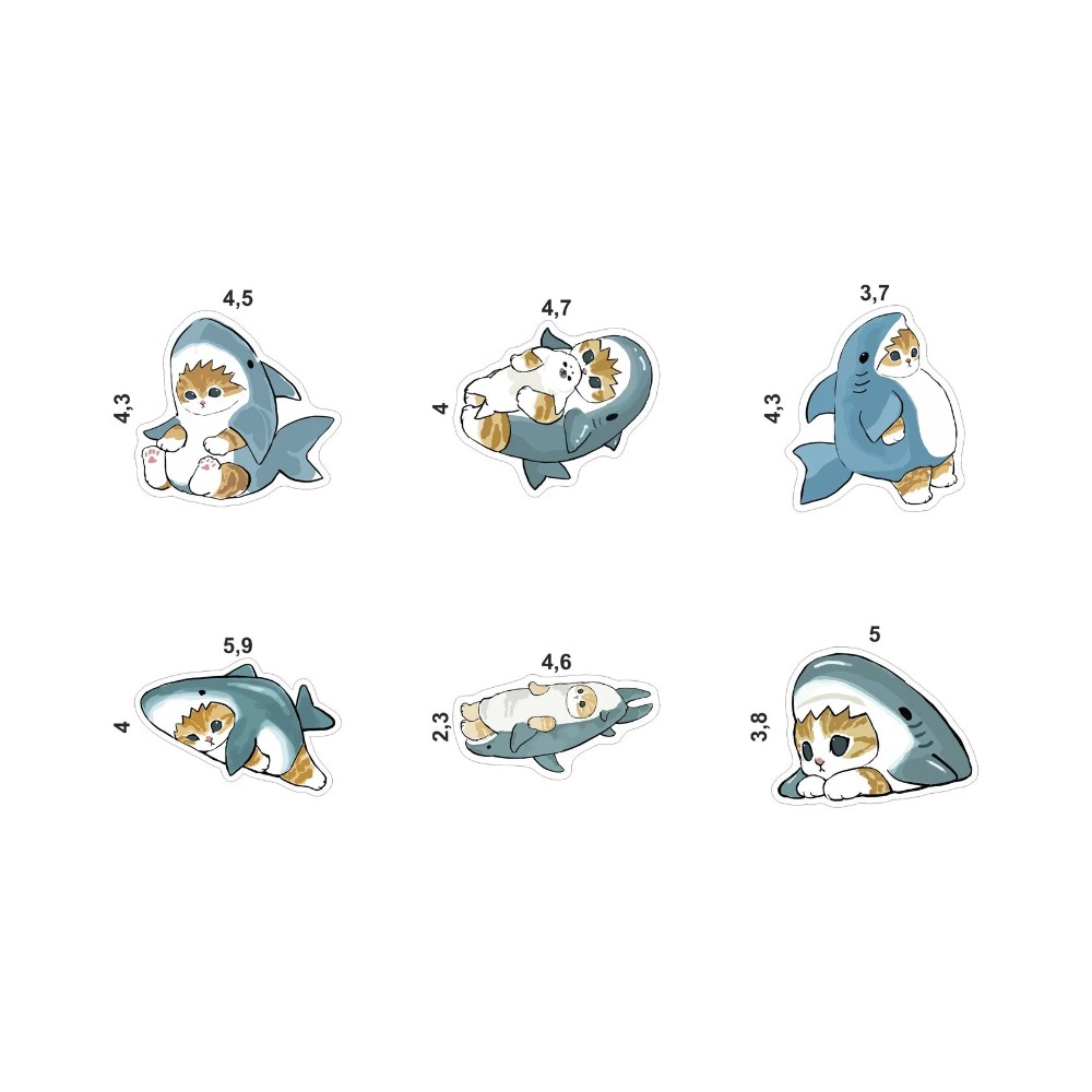 Набор наклеек виниловых "Кавайные коты. Акулы", А6, 1 лист, 6 шт.