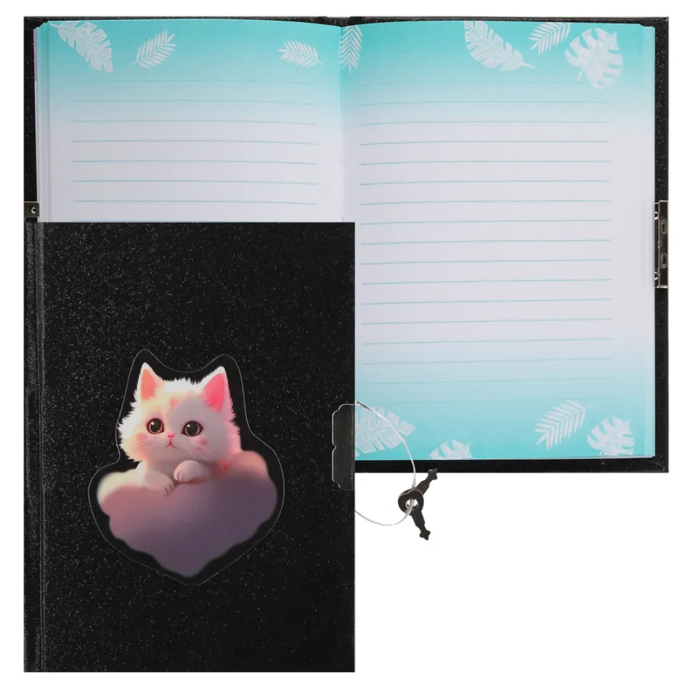 Книга записная "Dream Cat", А6, 110x150 мм, 56 листов, в линейку, с замком, черный