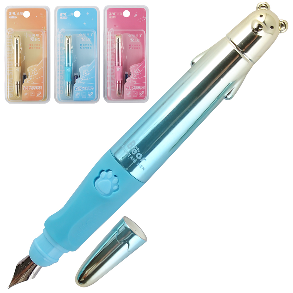 Ручка перьевая "Bear", ассорти, патрон синий, 4 катриджа