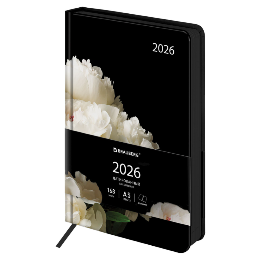 Ежедневник датированный "Vista. Flowers", А5, 336 страниц, черный, белый, 2026