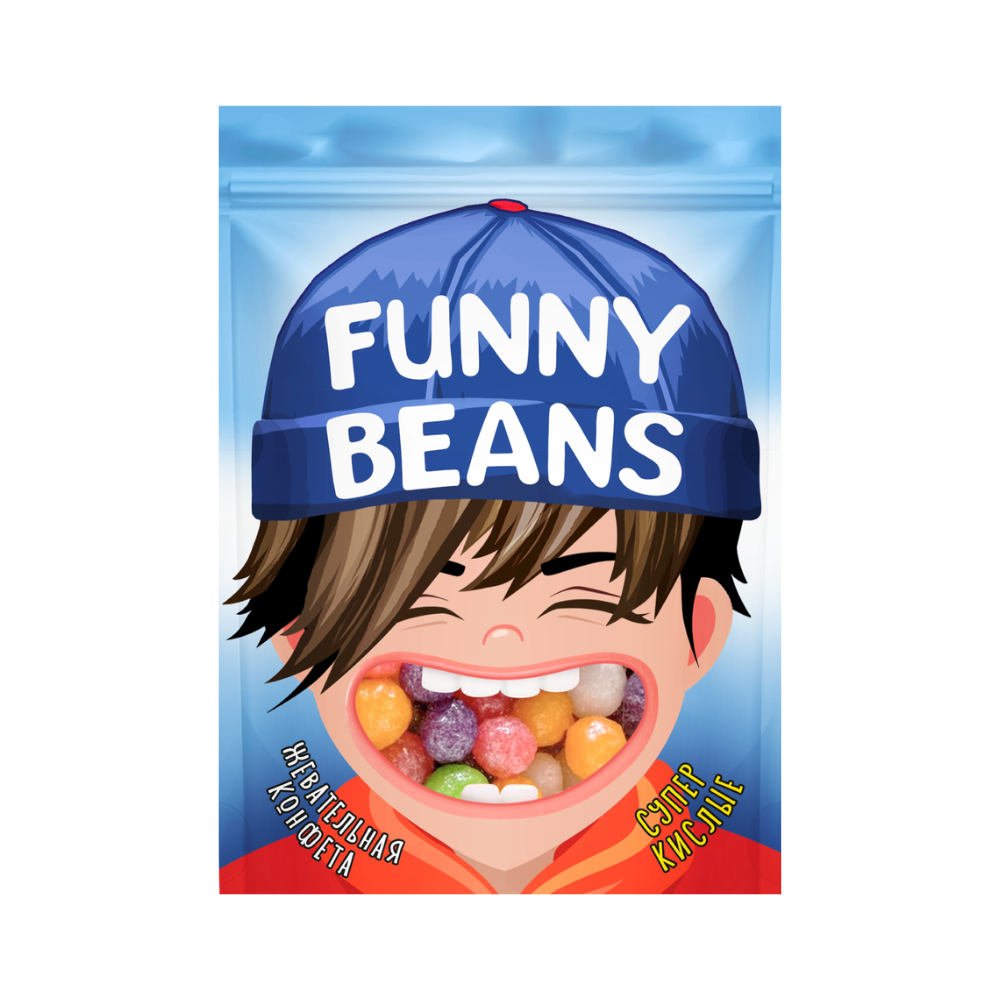 Конфеты жевательные "FUNNY BEANS", суперкислые, с ароматом клубники, черной смородины, апельсина, лимона, 75 г