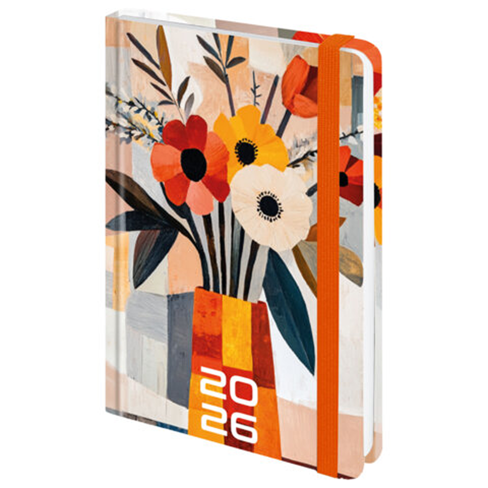 Ежедневник датированный "Букет" на 2026 год, А5, 320 страницы, на резинке, белый, оранжевый