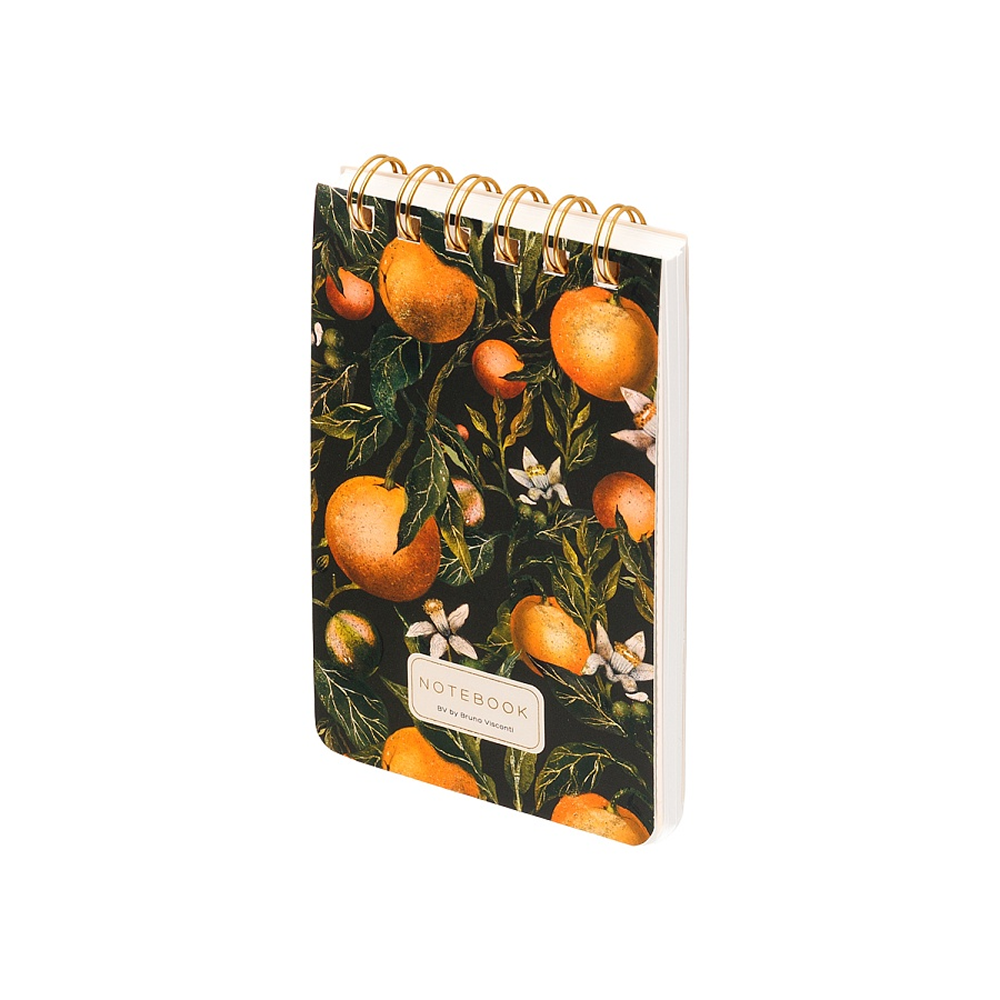 Блокнот "Flora. Paradise. Oranges", В6, 100 листов, линейка, спираль сверху, зеленый, оранжевый