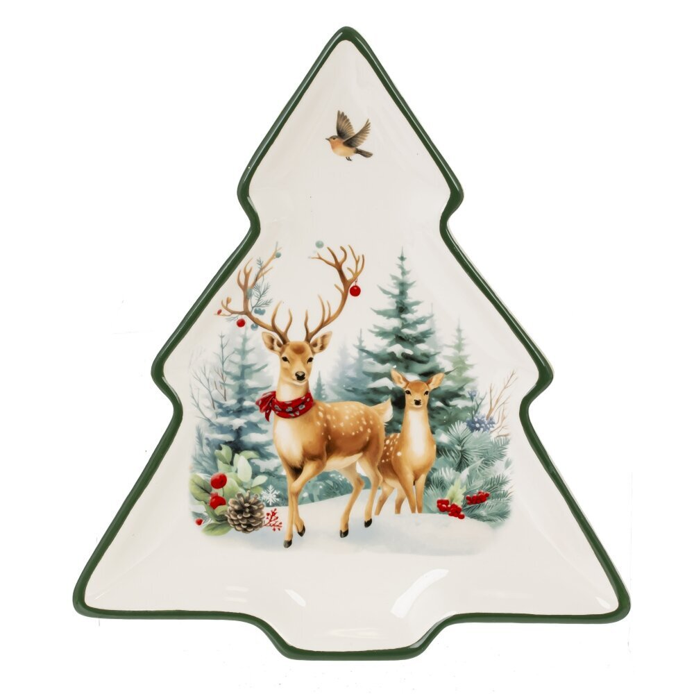 Блюдо керамическое "Олени", 20х23 см, разноцветный