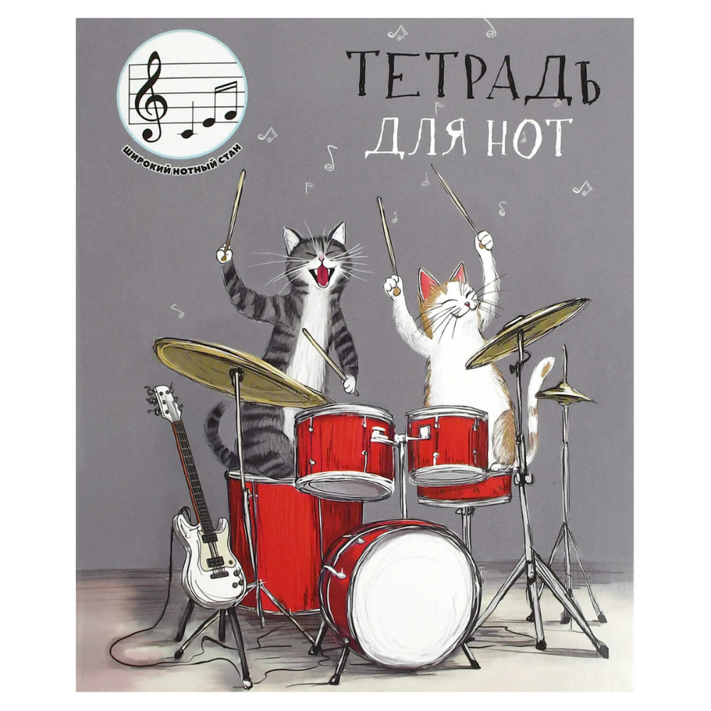 Тетрадь для нот "Коты-барабанщики", А5, 24 листа