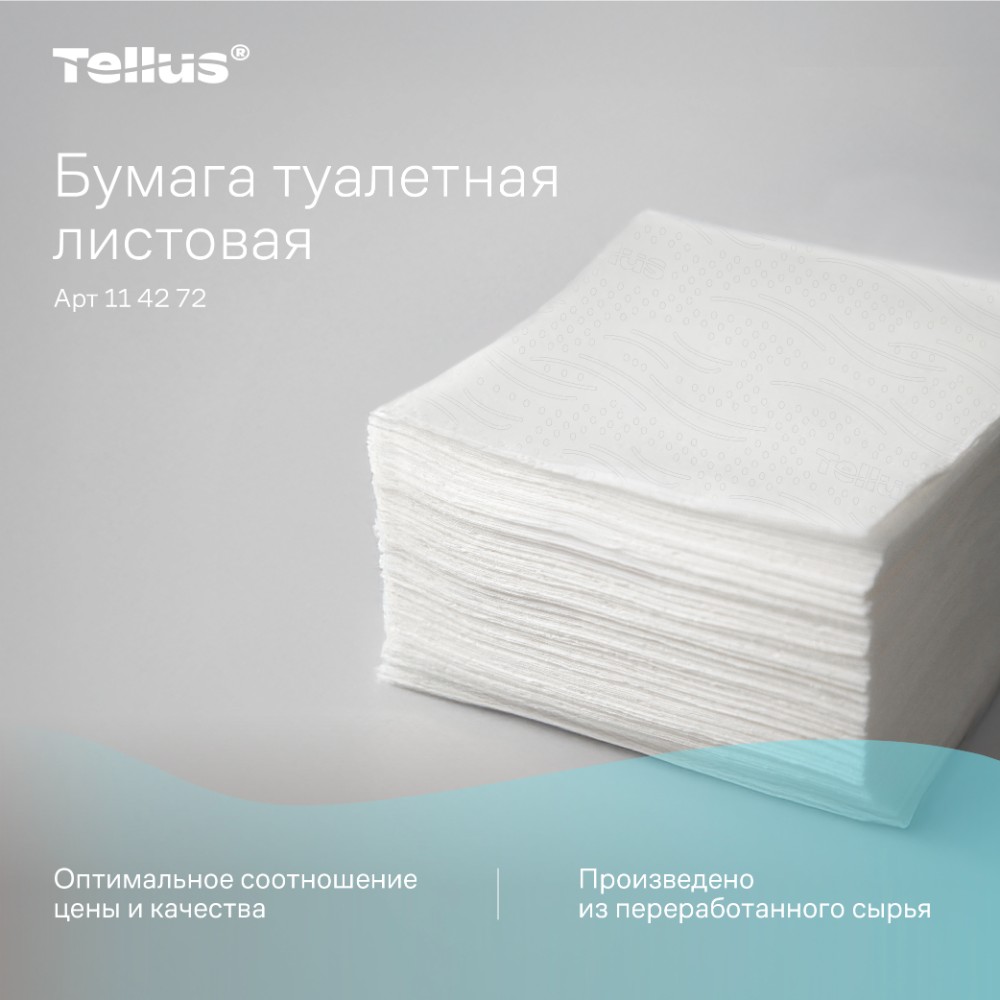 Бумага туалетная  Tellus Стандарт, TР3, листовая, 250 листов, 1 слой - 8