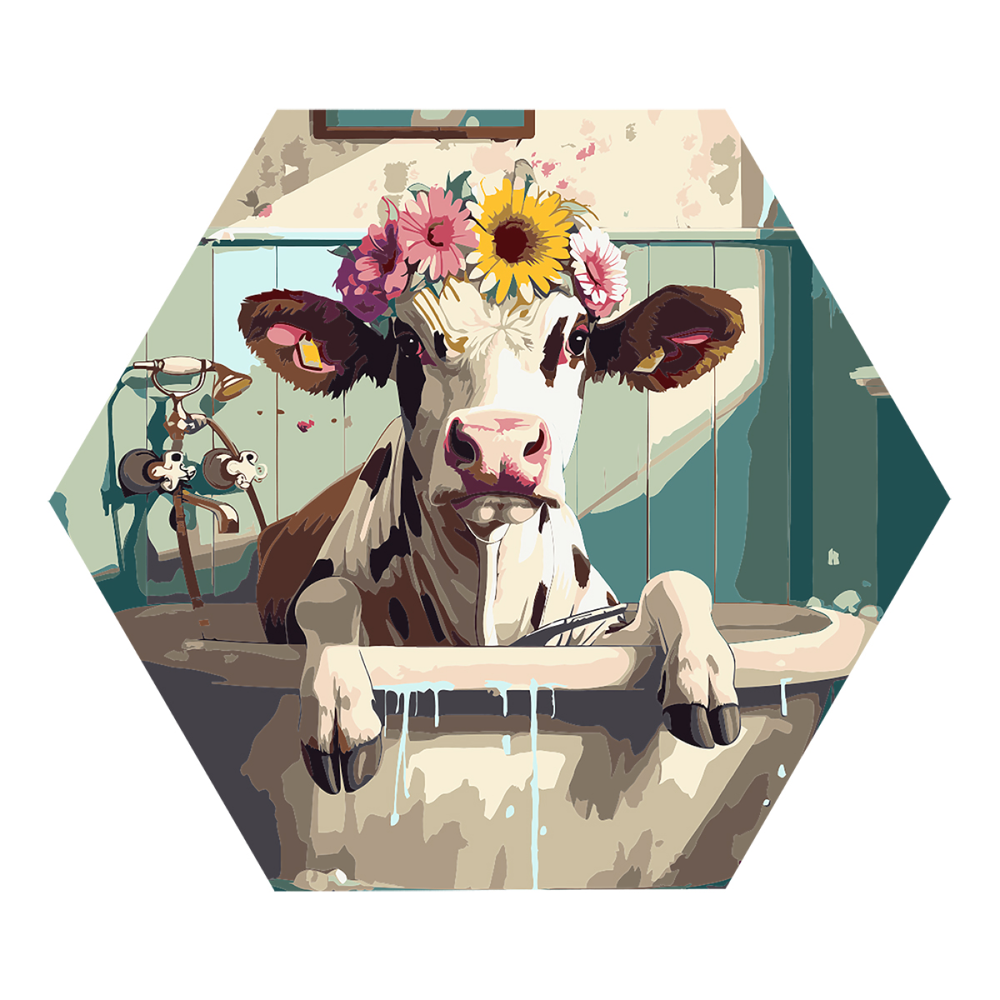 Набор для творчества "Корова с цветами в ванной", 30 см, красками по номерам