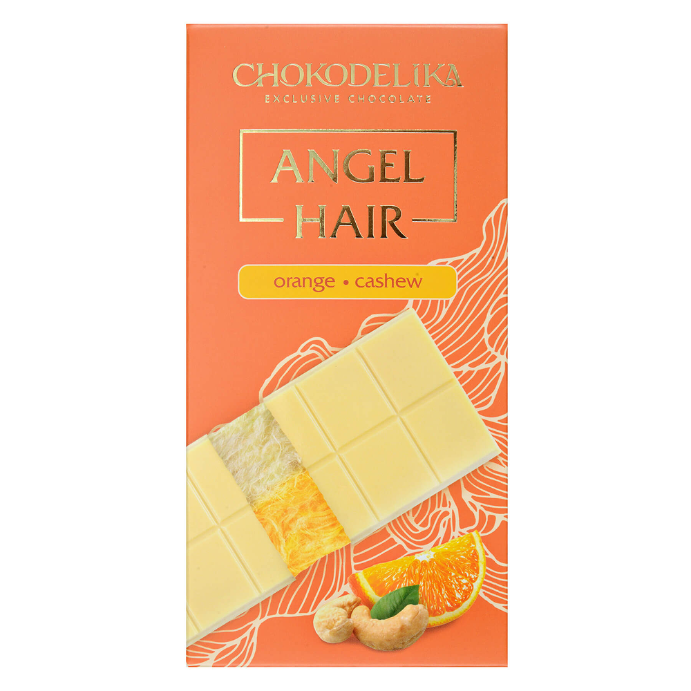 Шоколад белый "Аngel Hair", 150 гр, с начинкой апельсин-кешью