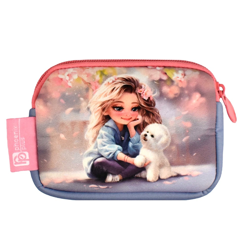 Кошелек "Блондинка с собачкой", серый, розовый - 5