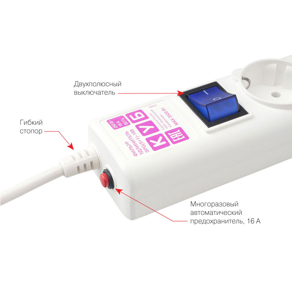 Сетевой фильтр Power Cube "SPG(5+1)-16B-1.9М", белый - 3