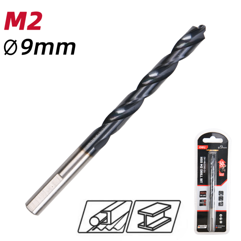 Сверло по металлу Deli RS EDH-MHZ090-E4, 9.0 мм, DIN 338, HSS-TiN
