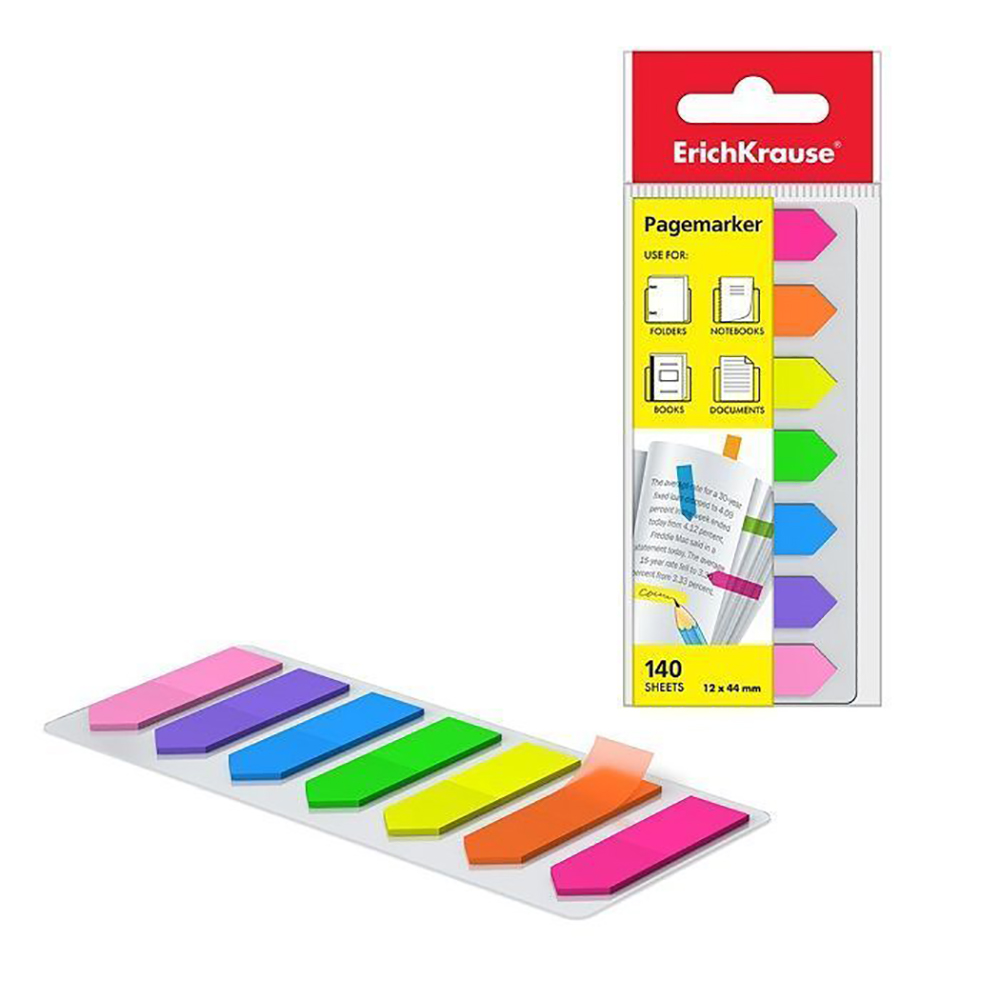 Закладки пластиковые "Neon Arrows", 12x44 мм, 7 цветовx20 шт., ассорти