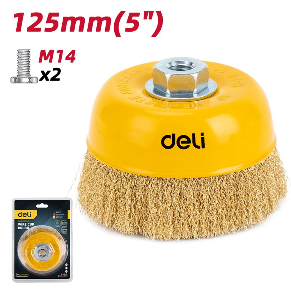 Щетка для УШМ Deli YS EDH-GSS125-E1, чашечная, проволочная, 125 мм