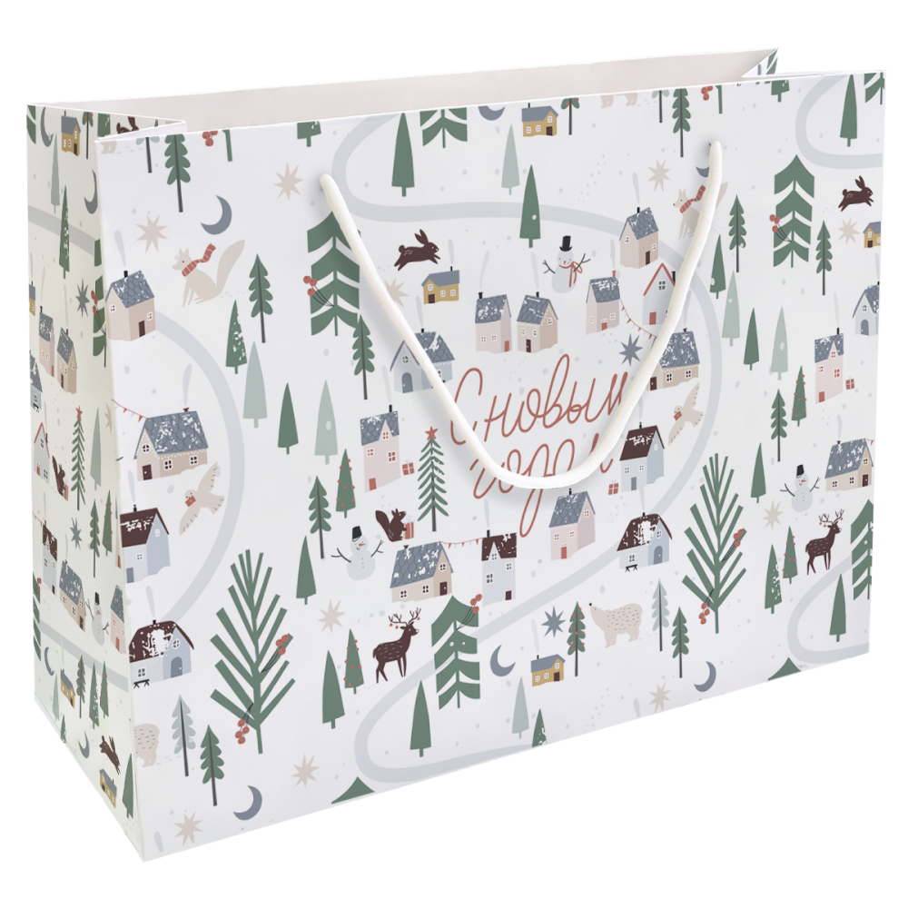 Пакет бумажный подарочный "Village", 36х26х12 см, белый