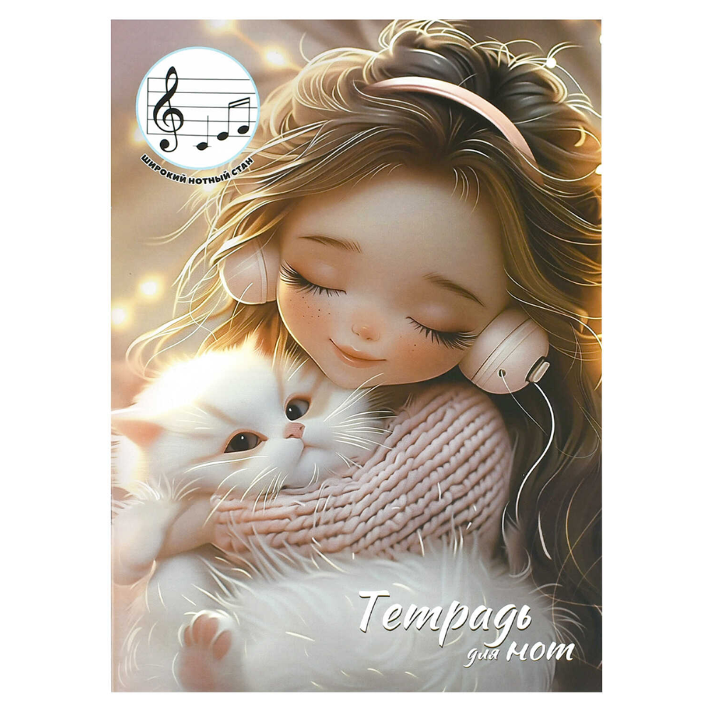 Тетрадь для нот "Девочка в наушниках и котенок", А4, 12 листов
