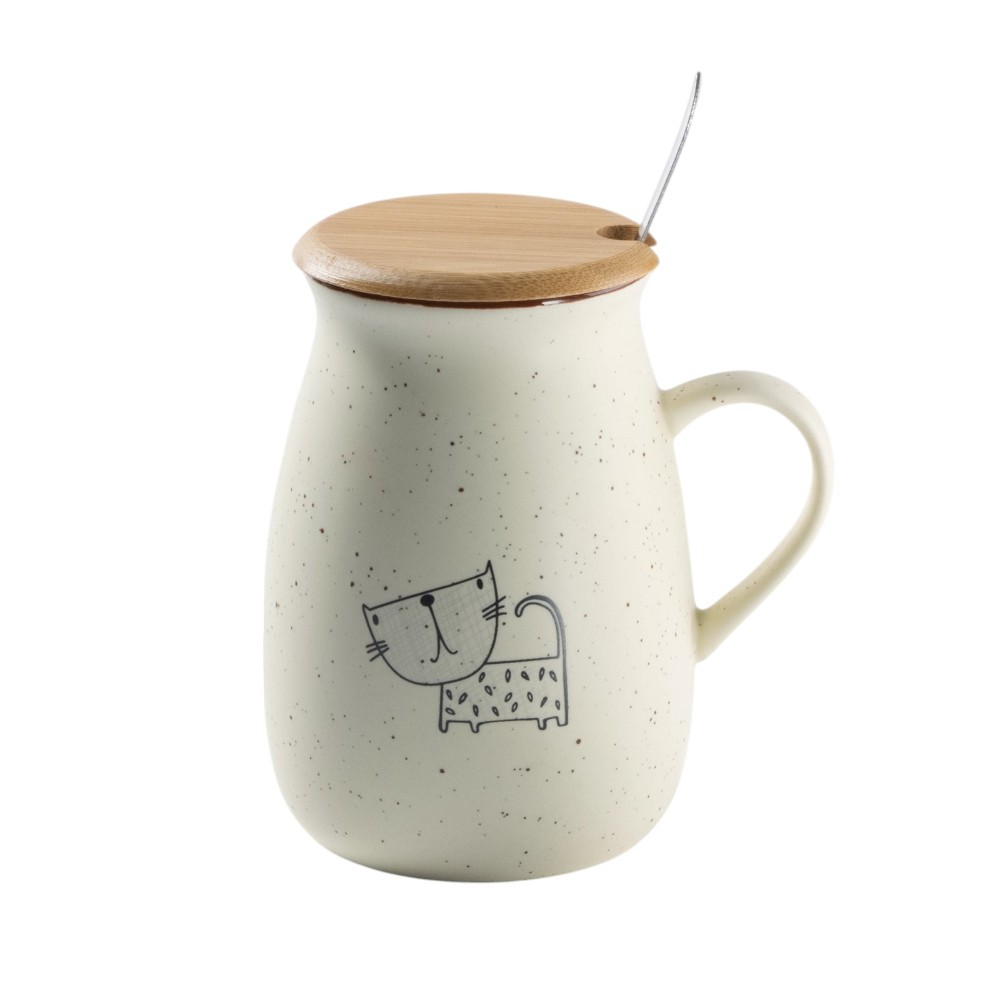 Кружка керамическая "Пэтти", 350 мл., с крышкой и ложкой, ассорти