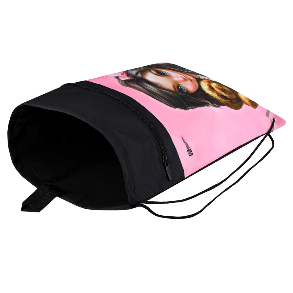 Мешок для обуви "Брюнетка с собачкой", розовый, черный - 5