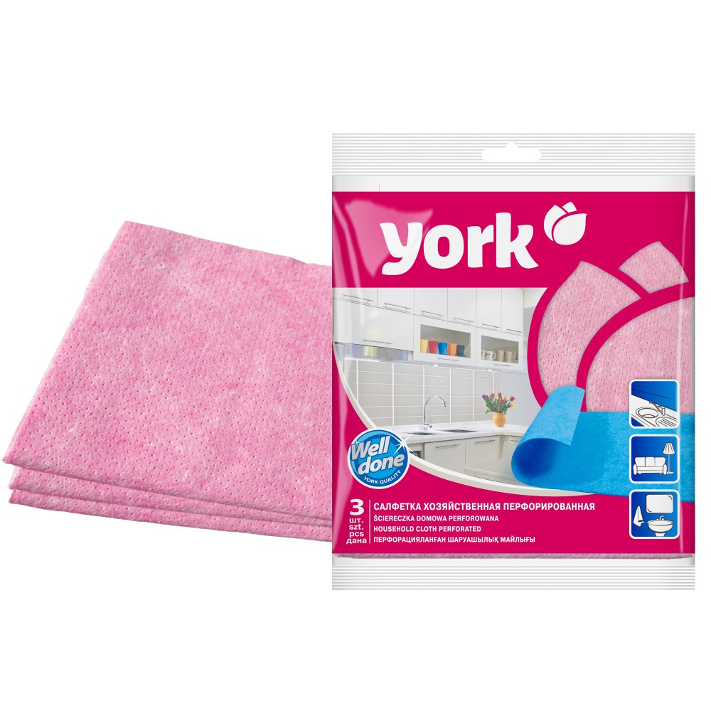 Салфетка универсальная перфорированная YORK  34*35 см., ассорти 3шт./уп.