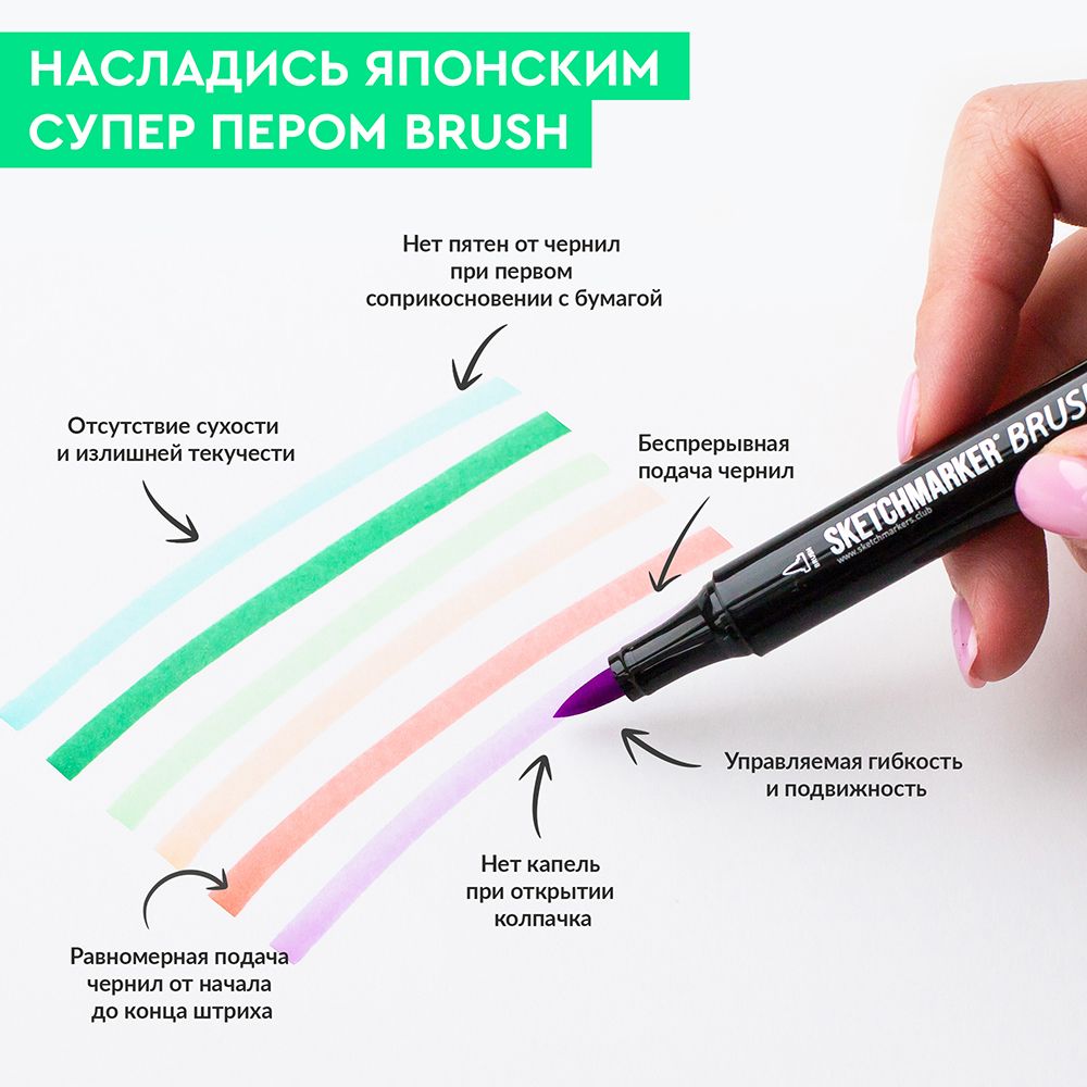 Набор маркеров перманентных двусторонних "Sketchmarker Brush Pro Portrait Set", 24 шт. - 7