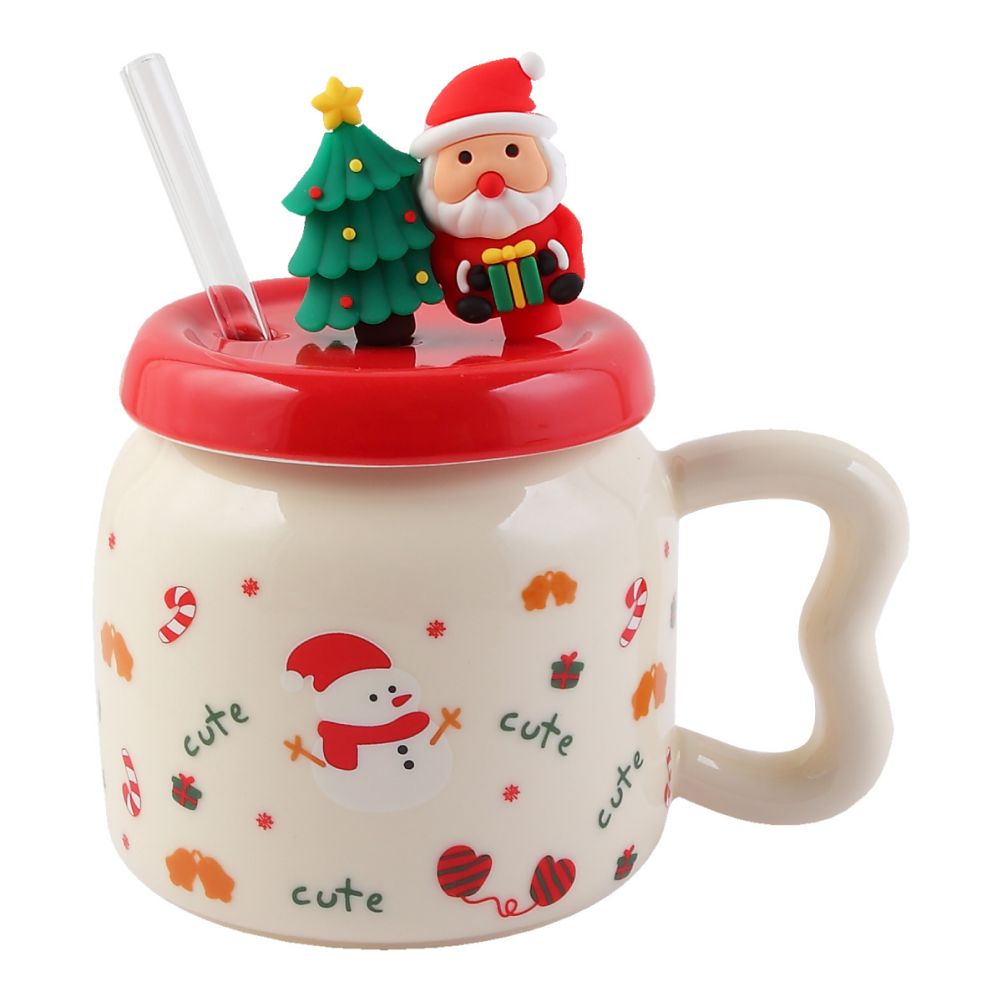 Кружка керамическая "Новый год", 450 мл, с крышкой, ассорти