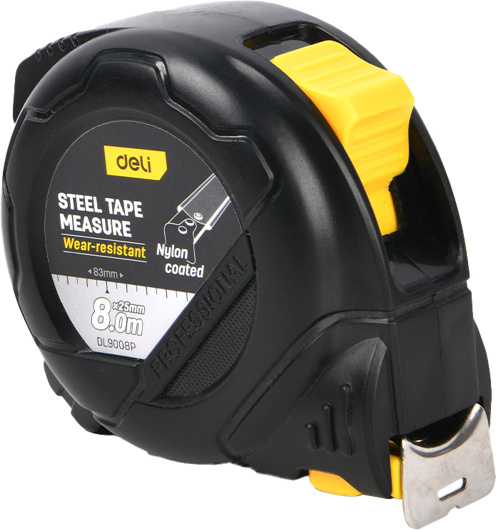 Рулетка "Deli 9008P" 8 м, черный, желтый