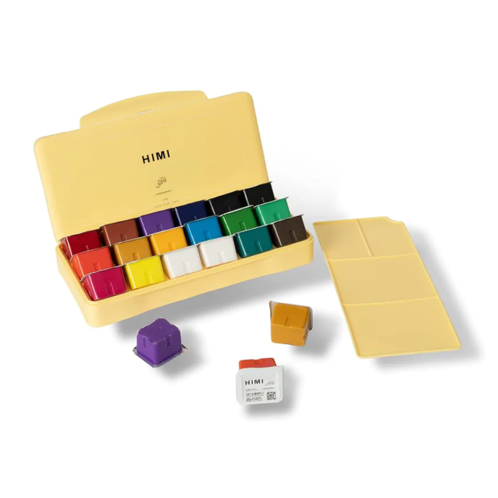 Гуашь "Himi Miya Jelly Cup", 18 цветов, 30 мл, ассорти, желтый футляр